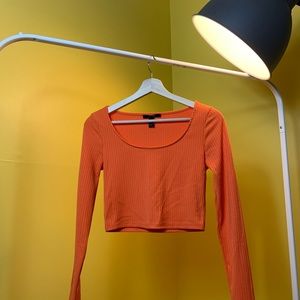 Orange Long Sleeve Crop Top Female